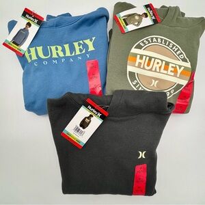 Lot of 3 Boys Size 14/16 Hurley Hoodie Sweatshirts Blue Black Green Sweatshirt